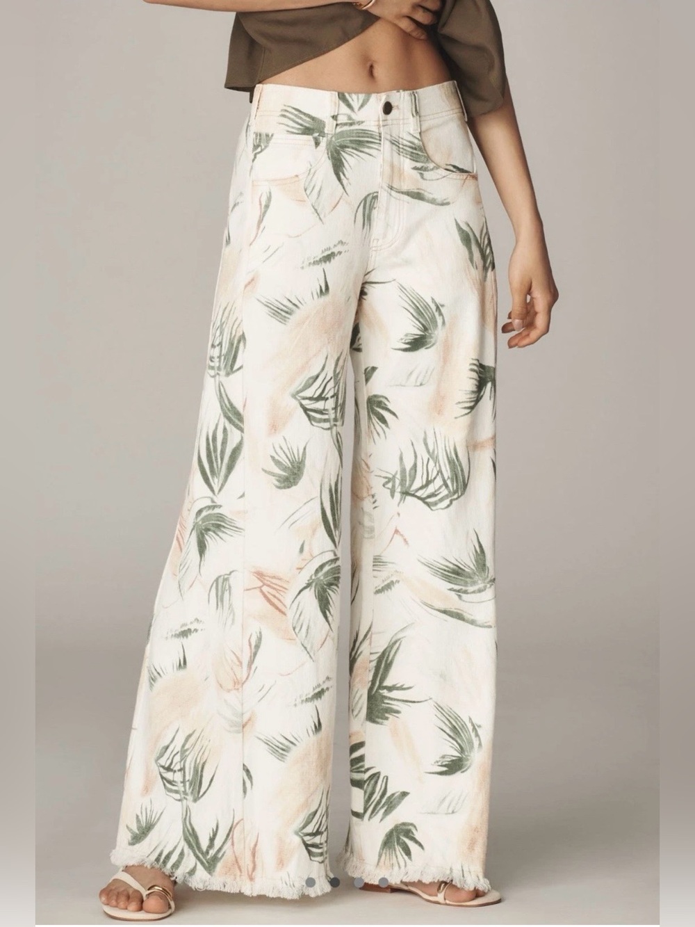 Anthropologie Pilcro Adi Palm Leaf Linen Flare Pants